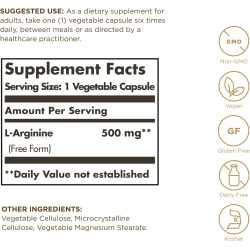 Solgar L-Arginine 500 mg 100 Vegetable Capsules Solgar L-Arginine 500 mg 100 Vegetable Capsules