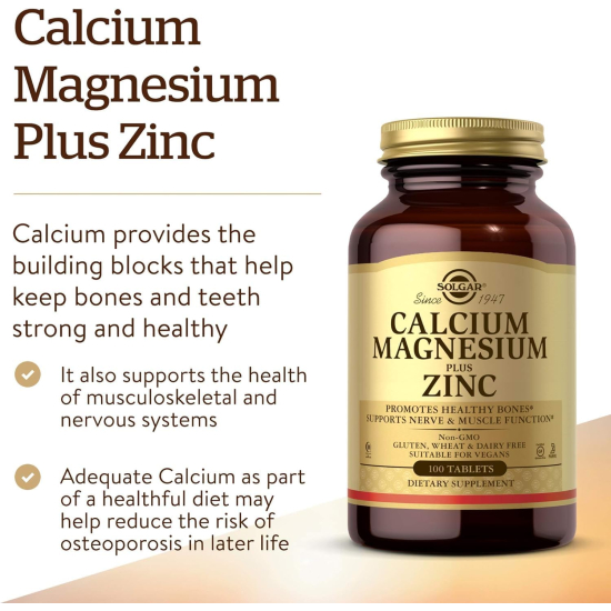 Solgar Calcium Magnesium Plus Zinc 100 Tablets