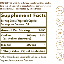 Solgar Choline/Inositol 500mg/500 mg 100 Vegetable Capsules Solgar Choline/Inositol 500mg/500 mg 100 Vegetable Capsules