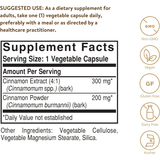 Solgar Full Potency Herbs Cinnamon 100 Vegetable Capsules