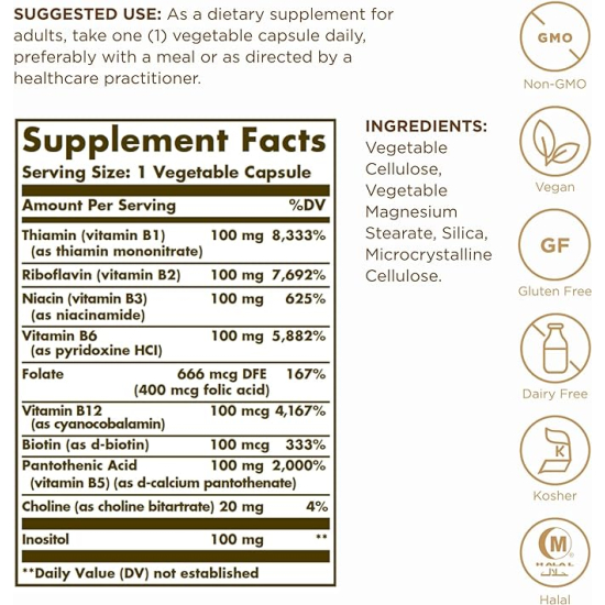 Solgar B Complex 100 Vegetable capsules 50's