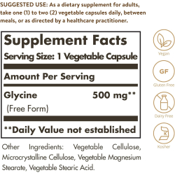 Solgar Glycine 500 mg 100 Vegetable Capsules Solgar Glycine 500 mg 100 Vegetable Capsules