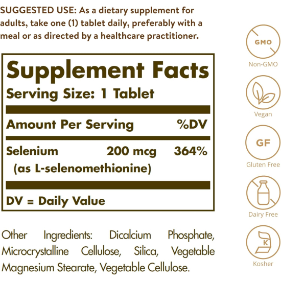 Solgar Yeast Free Selenium 200 mcg 100 Tablets