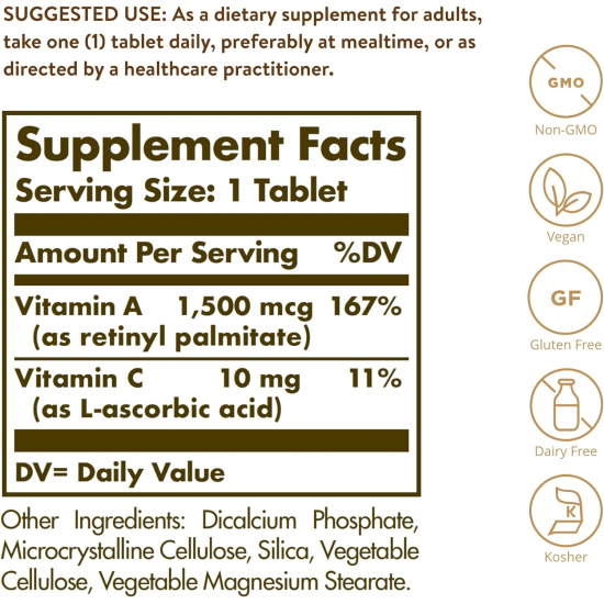 Solgar Dry Vitamin A Tablets 5000iu 100 Tablets