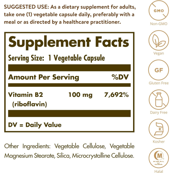 Solgar Vitamin B2 100mg Riboflavin Capsules 100