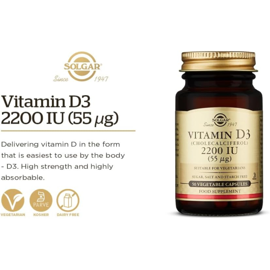 Solgar Vitamin D3 2200 IU 100 Vegetable Capsules New