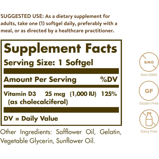 Solgar Vitamin D3 1000iu 100 Softgels