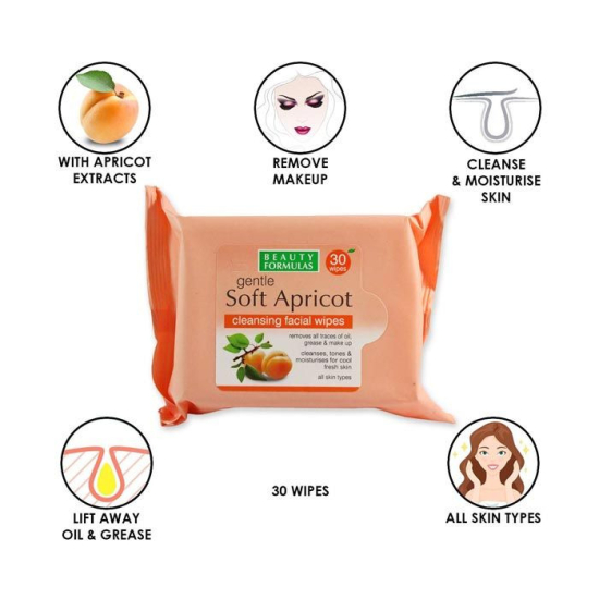 Beauty Formulas Apricot Extract Facial Wipes 30's