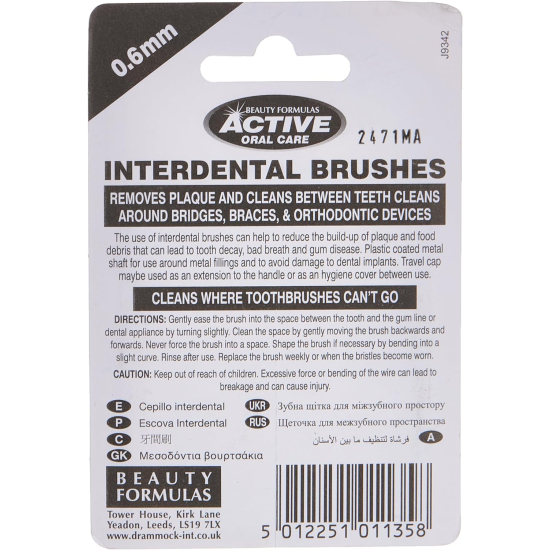 Beauty Formula Interdental Brushes 6 Pack 0.60mm