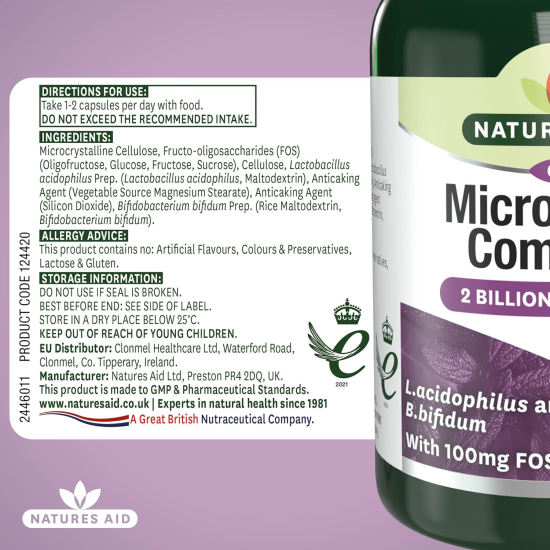 Natures Aid Probiotic Complex With Bifidus And Fos 60 Vegetable Capsules