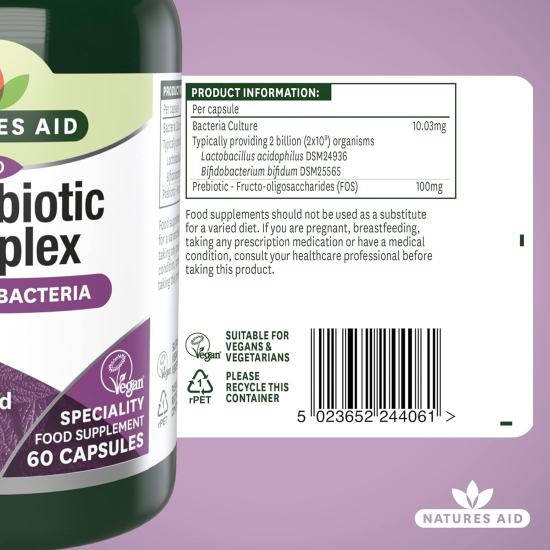 Natures Aid Probiotic Complex With Bifidus And Fos 60 Vegetable Capsules