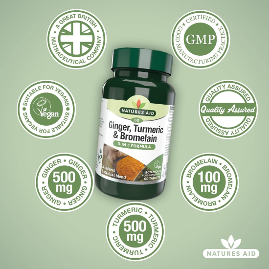 Natures Aid Ginger Turmeric & Bromelain 60 Tablets