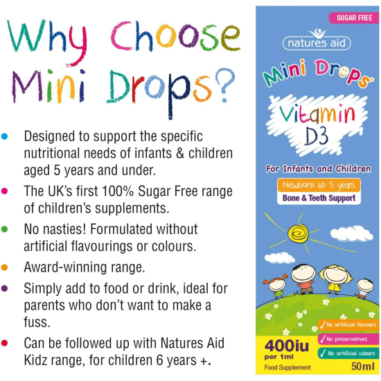 Natures Aid Vitamin D3 400 IU Drops Infant & Children 50 ml