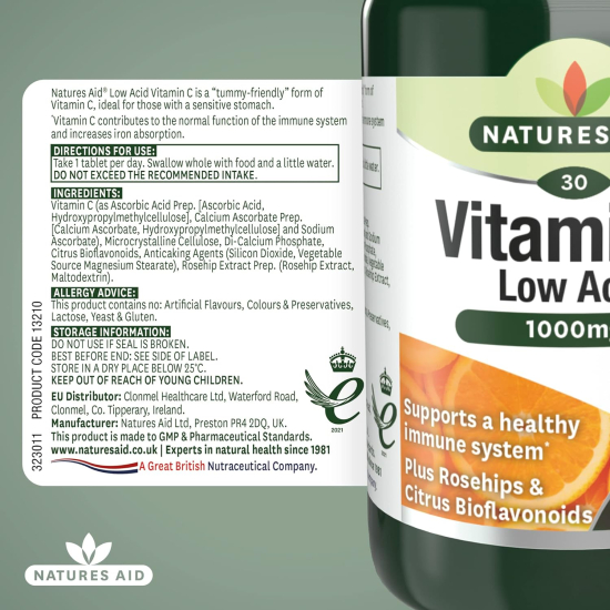 Natures Aid Vitamin C 1000Mg Low Acid 30 Tablets