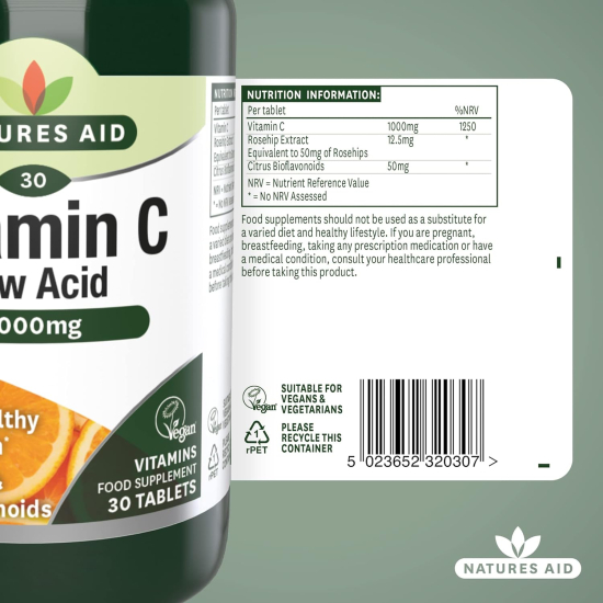 Natures Aid Vitamin C 1000Mg Low Acid 30 Tablets