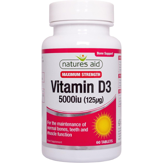 Natures Aid Maximum Strength Vitamin D3 5000Iu, 60 Tablets