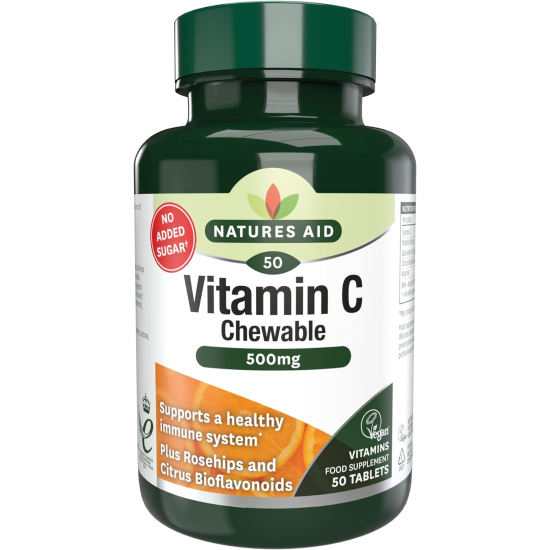 Natures Aid Vitamin C 500mg Sugar Free Chewable 50 Tablets 