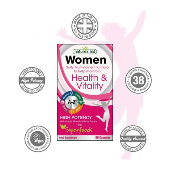 Natures Aid Women's Multi-Vitamins & Minerals With Superfoods 60 Capsules