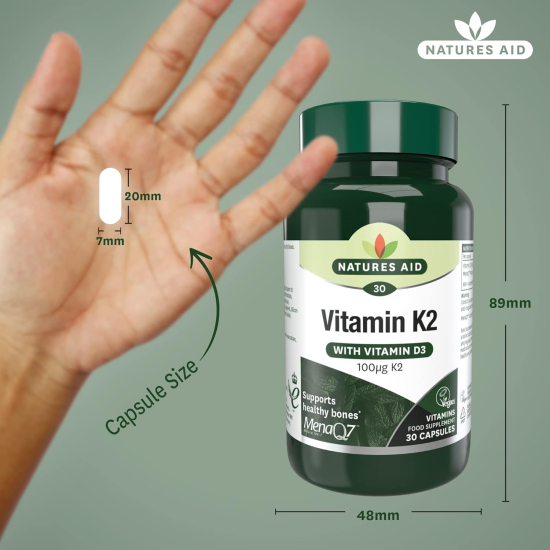 Natures Aid Vitamin K2 100Ug With Vitamin D3 30 Vegetable Capsules