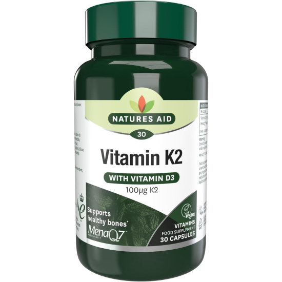 Natures Aid Vitamin K2 100Ug With Vitamin D3 30 Vegetable Capsules
