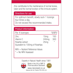 Natures Aid Vegan Zinc Lozenges Peppermint 30 Tablets