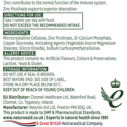 Natures Aid Zinc Picolinate 15 Mg Elemental Tablets 30's Natures Aid Zinc Picolinate 15 Mg Elemental Tablets 30's