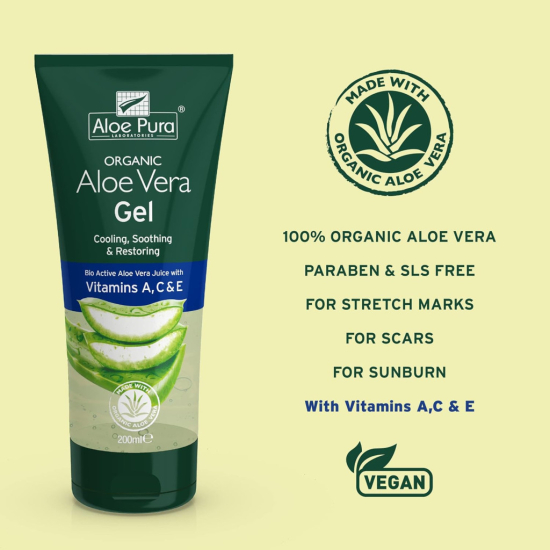 Aloe Pura Organic Aloe Vera Gel Vitamin A,C,E 200 ml