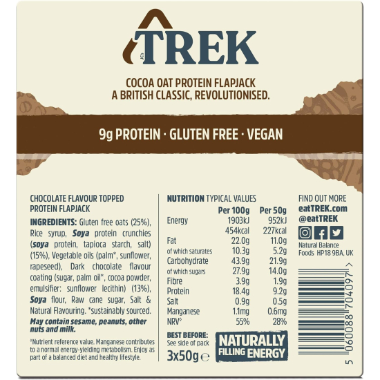 Trek Protein Flapjacks Cocoa Oat 9G 3 Bars