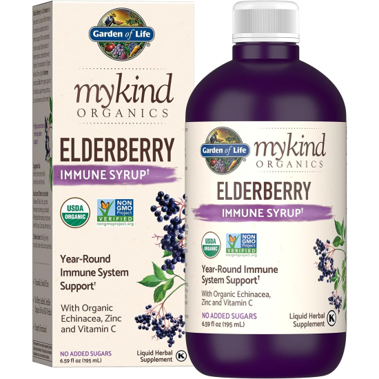 Garden Life Mykind Org Herbal Elderberry Immune Syrup 195 ml