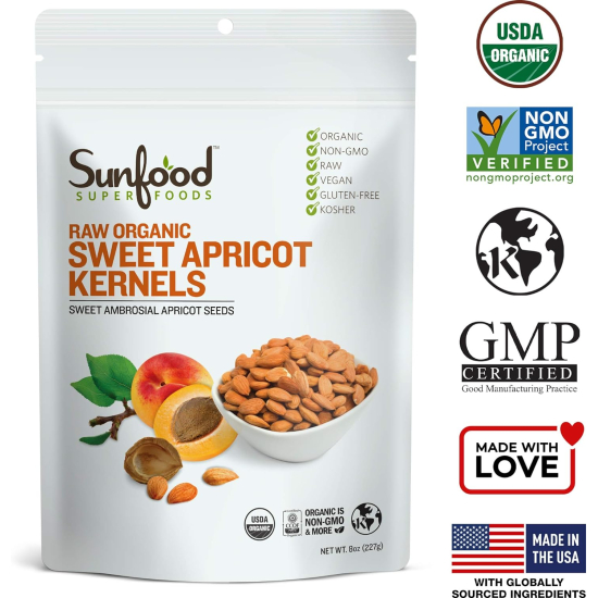 Sunfood Superfoods Apricot Kernels Organic 8 Oz