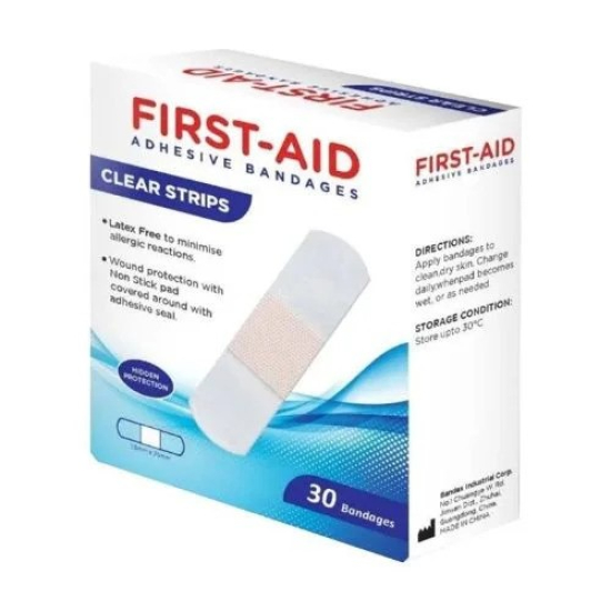 First Aid Clear Strip Bandages 30pcs 19Mm x 76mm