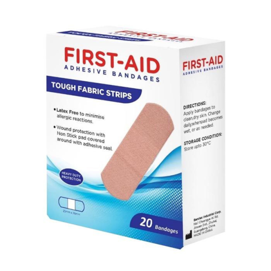 First Aid Tough Fabric Strip Bandages 20pcs 25mm x 76mm