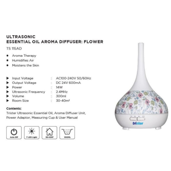Trister Ultrasonic Essential Oil Aroma Diffuser White TS-115AD
