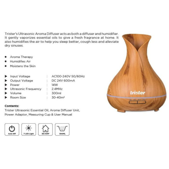 Trister Ultrasonic Essential Oil Aroma Diffuser Wood : TS120 AD