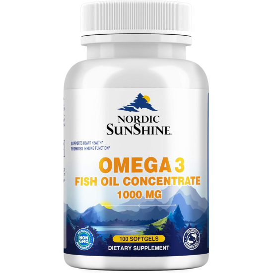 Nordic Sunshine Omega 3 Fish Oil Concentrate 1000mg, 100 Softgels