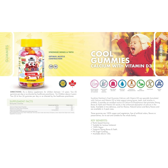 Sunshine Nutrition Cool Gummies Calcium With D3 60 Tablets