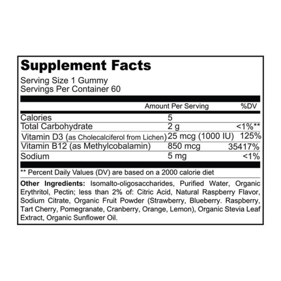 Sunshine Nutrition Good Gummies Vegan D3 and B12 Gummies 60 Tablets