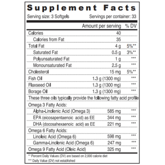Sunshine Nutrition Fish Flax & Borage Omega 3 6 9 EPA 1300mg 100Softgels