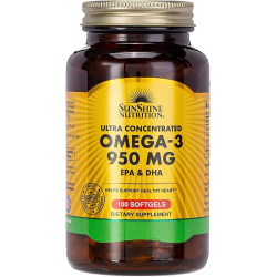 Sunshine Nutrition Ultra Concentrate Omega-3 950mg EPA & DHA 100 Softgels Sunshine Nutrition Ultra Concentrate Omega-3 950mg EPA & DHA 100 Softgels