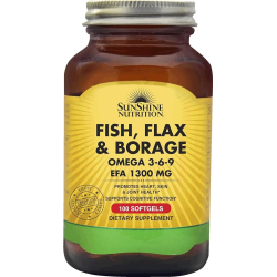 Sunshine Nutrition Fish Flax & Borage Omega 3 6 9 EPA 1300mg 100 Softgels Sunshine Nutrition Fish Flax & Borage Omega 3 6 9 EPA 1300mg 100 Softgels