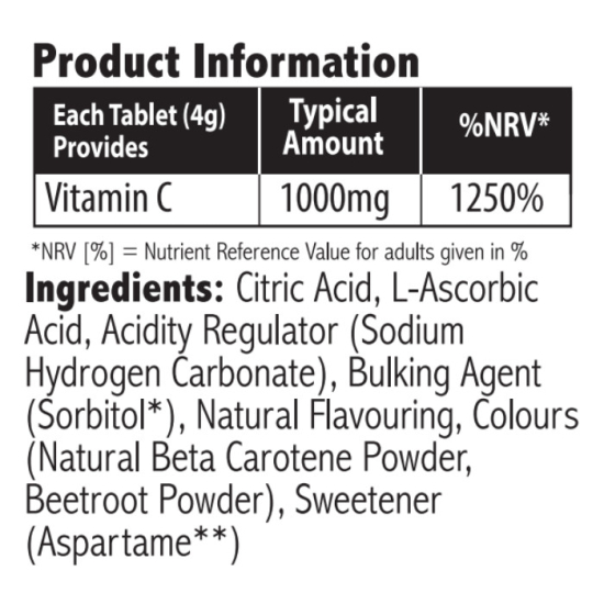 Sunshine Nutrition Vitamin C 1000 mg Orange Flavour Effervescent 20 Tablets