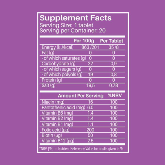Sunshine Nutrition B-Complex Sugar Free Orange Flavor Effervescent 20 Tablets