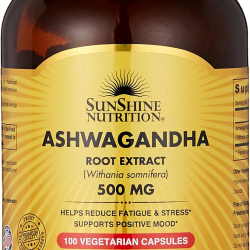 Sunshine Nutrition Ashwagandha 500 mg Vegetable 100 Capsules  Sunshine Nutrition Ashwagandha 500 mg Vegetable 100 Capsules
