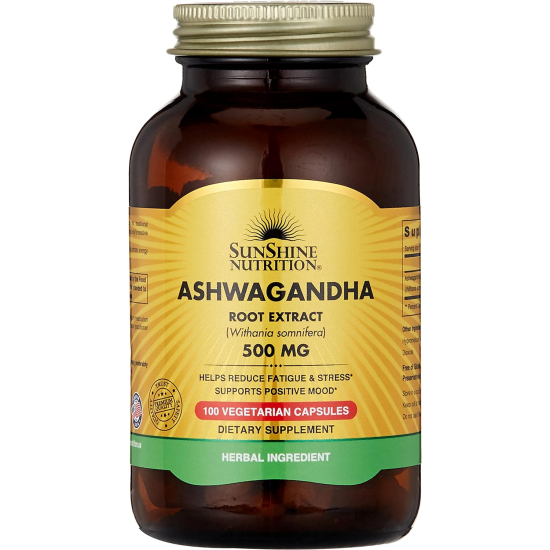 Sunshine Nutrition Ashwagandha 500 mg Vegetable 100 Capsules 