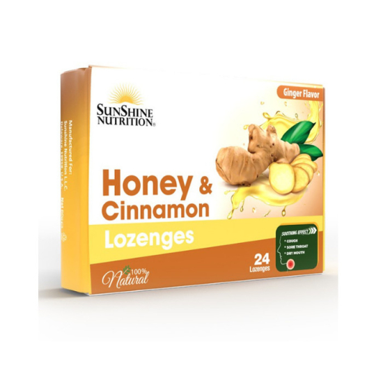 Sunshine Nutrition Honey & Cinnamon Lozenges-Ginger 24pcs