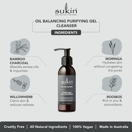 Sukin Oil Balancing Charcoal Purifyng Gel Cleanser 125 ml