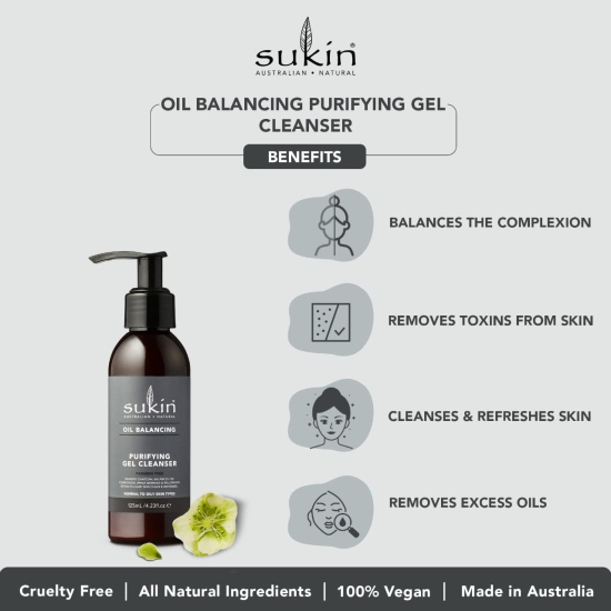 Sukin Oil Balancing Charcoal Purifyng Gel Cleanser 125 ml