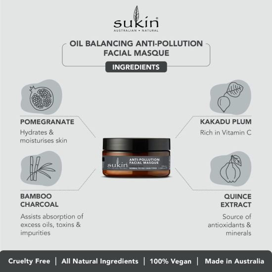 Sukin Oil Balancing Charcoal Anti Pollution Facial Masque 100 ml