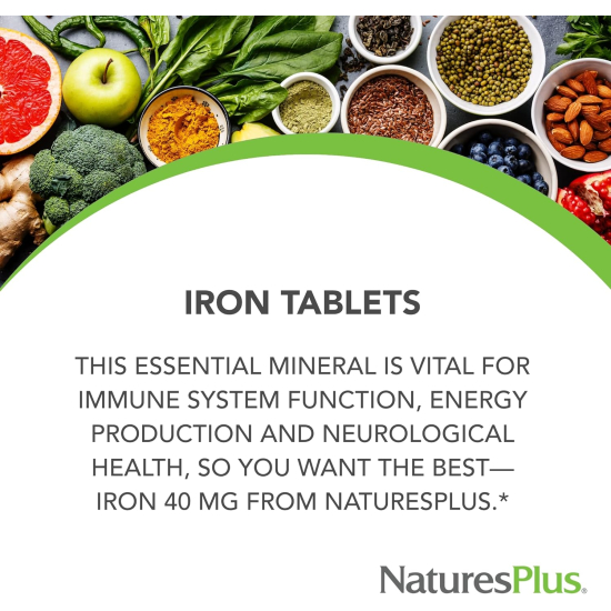 Natures Plus Iron 40 mg Biotron Amino Acid Chelate 90 Tablets