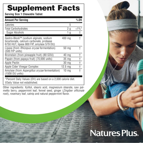 Natures Plus Nutrasec With Gastro-Block Peppermint 90 Chewable Tablets